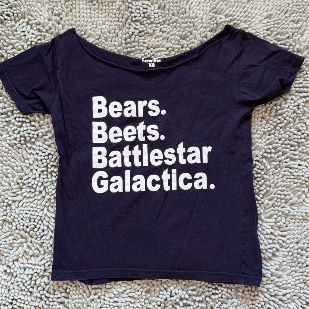 Cropped “Bears. Beets. Battlestar Galactica.” Tee - The Office Inspired - XS